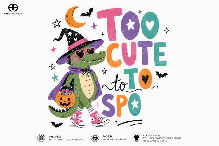 Too Cute to Spook Alligator Witch - Funny Halloween Shirt