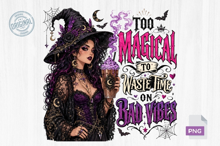 Too Magical for Bad Vibes Gothic Witch PNG Sublimation Art
