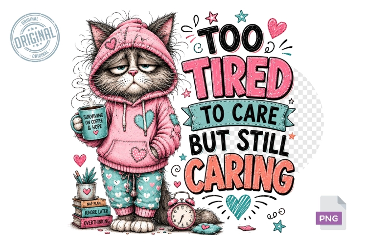 Too Tired To Care But Still Caring Funny Cat PNG Art