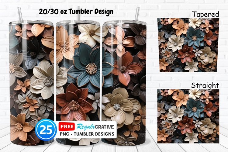 Tooled Leather Flowers 20/30oz Tumbler, BONUS 25 Tumbler example image 1