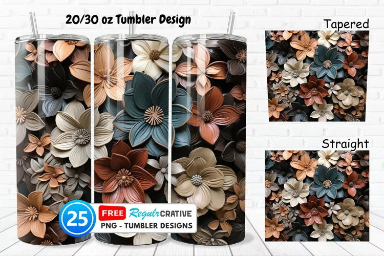 Tooled Leather Flowers 20/30oz Tumbler, BONUS 25 Tumbler