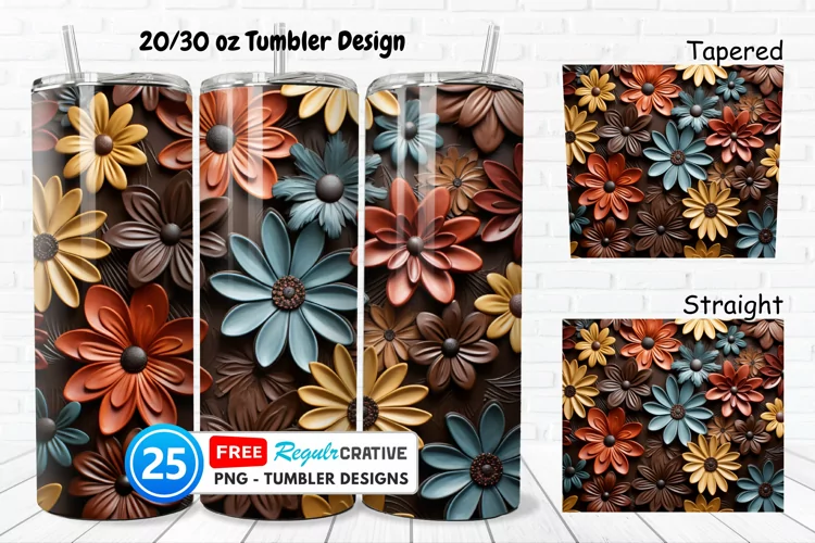 Tooled Leather Flowers 20/30oz Tumbler, BONUS 25 Tumbler