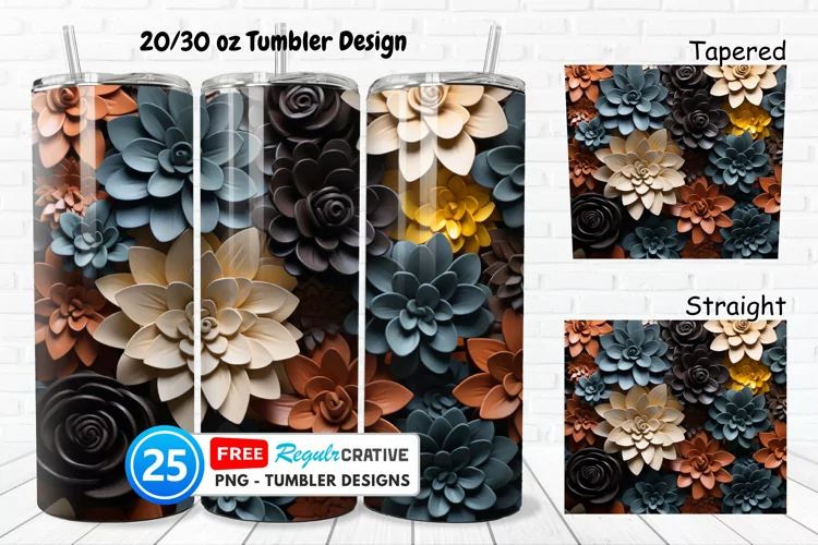 Tooled Leather Flowers 20/30oz Tumbler, BONUS 25 Tumbler