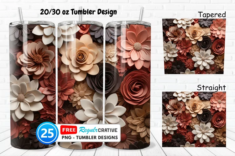 Tooled Leather Flowers 20/30oz Tumbler, BONUS 25 Tumbler