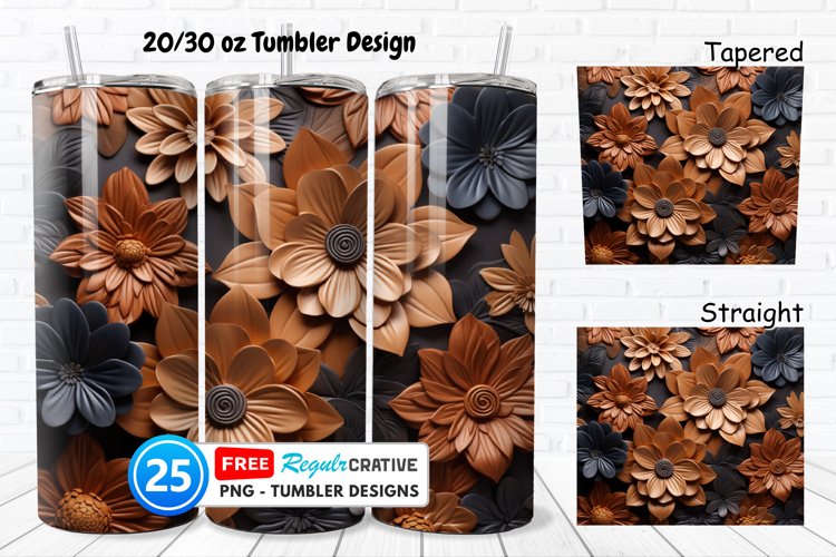 Tooled Leather Flowers 20/30oz Tumbler, BONUS 25 Tumbler example image 1