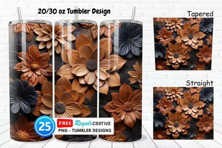 Tooled Leather Flowers 20/30oz Tumbler, BONUS 25 Tumbler