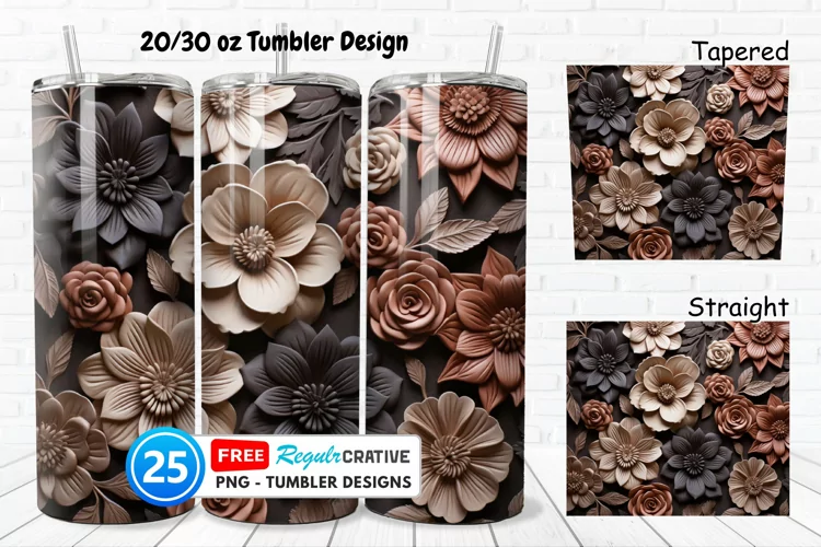 Tooled Leather Flowers 20/30oz Tumbler, BONUS 25 Tumbler