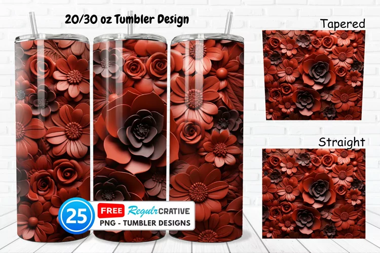 Tooled Leather Flowers 20/30oz Tumbler, BONUS 25 Tumbler