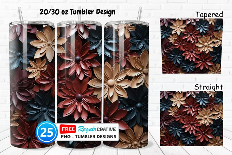 Tooled Leather Flowers 20/30oz Tumbler, BONUS 25 Tumbler
