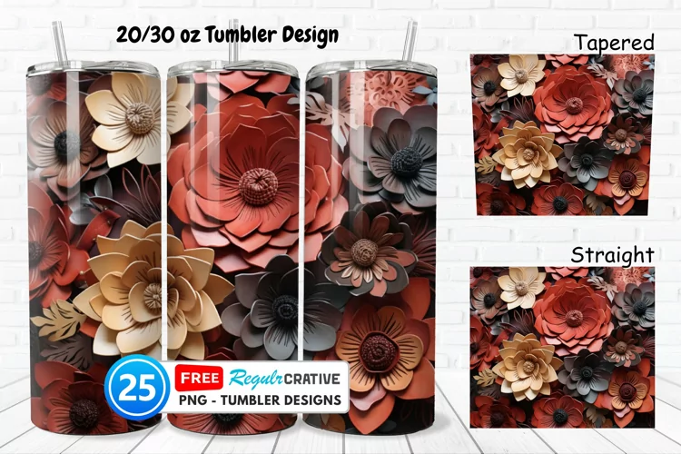 Tooled Leather Flowers 20/30oz Tumbler, BONUS 25 Tumbler