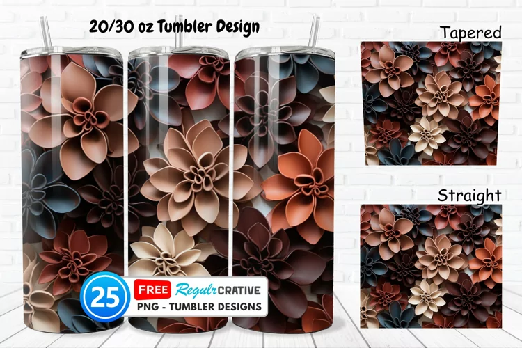 Tooled Leather Flowers 20/30oz Tumbler, BONUS 25 Tumbler