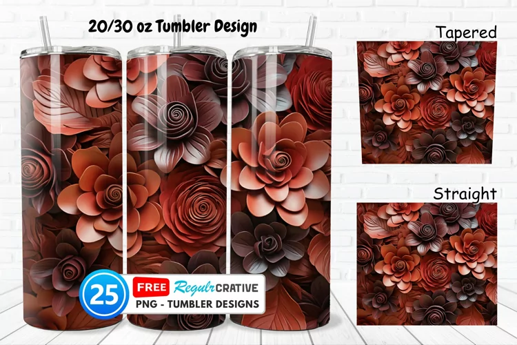 Tooled Leather Flowers 20/30oz Tumbler, BONUS 25 Tumbler