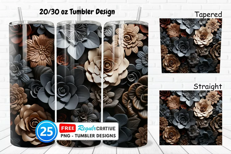 Tooled Leather Flowers 20/30oz Tumbler, BONUS 25 Tumbler