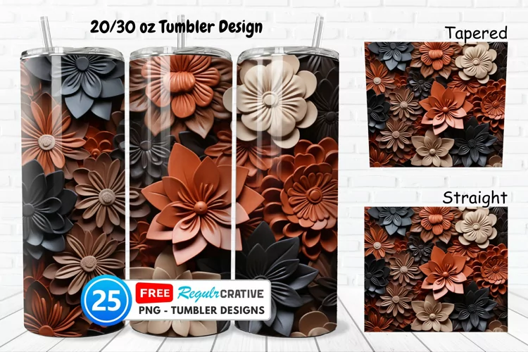 Tooled Leather Flowers 20/30oz Tumbler, BONUS 25 Tumbler