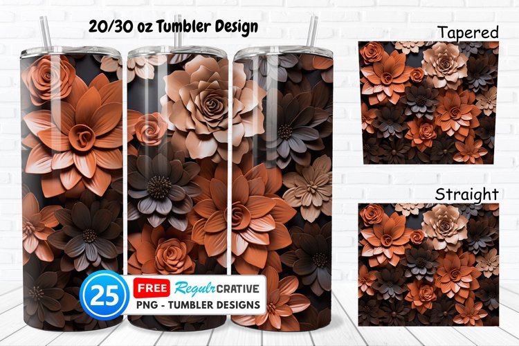 Tooled Leather Flowers 20/30oz Tumbler, BONUS 25 Tumbler example image 1