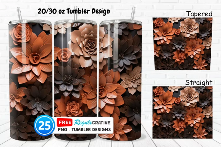 Tooled Leather Flowers 20/30oz Tumbler, BONUS 25 Tumbler