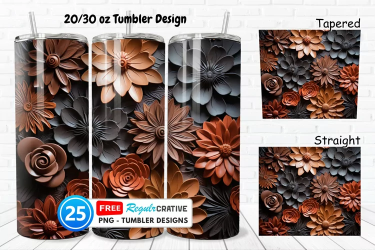 Tooled Leather Flowers 20/30oz Tumbler, BONUS 25 Tumbler