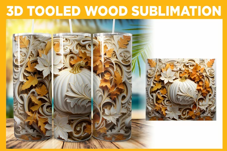 Tooled Leather Pumpkin 3D Tumbler Wrap Sublimation