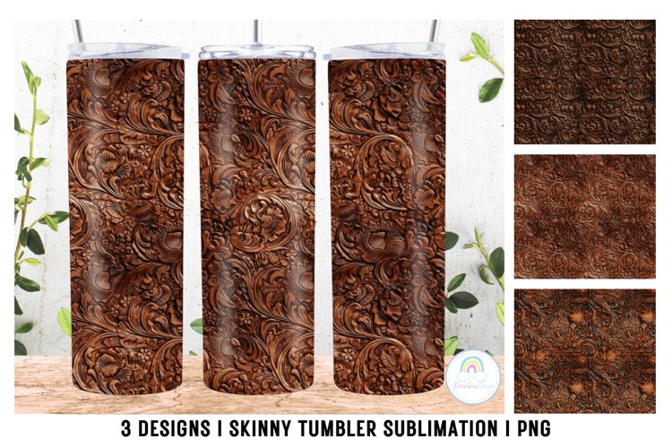 Tooled Leather Tumbler Sublimation Design 20 oz Tumbler Wrap