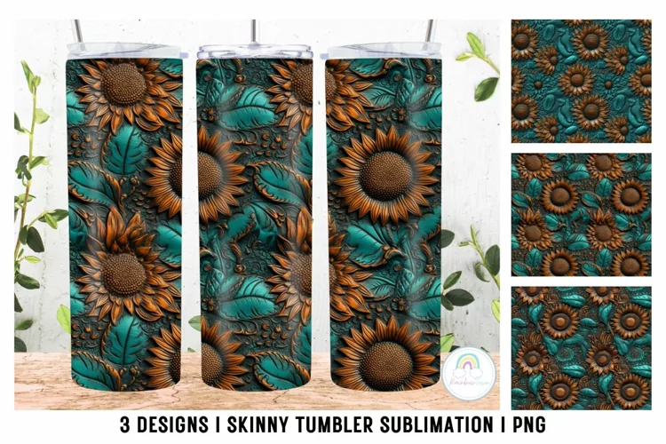 Tooled Leather Sunflower Tumbler Sublimation Bundle