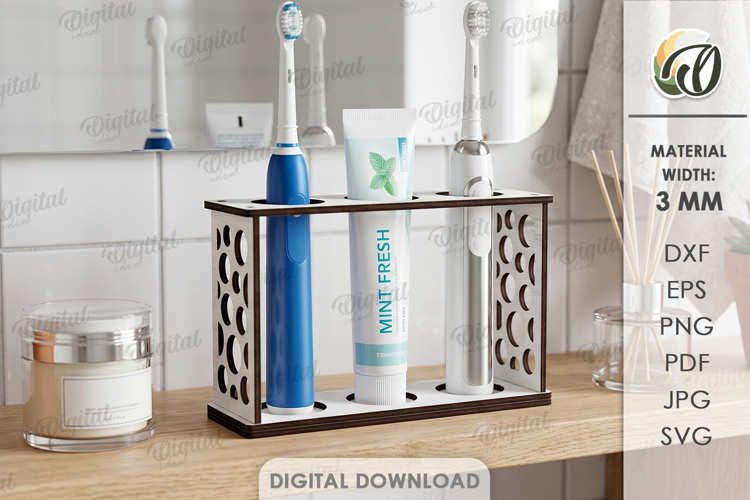 3D Toothbrush Holder Laser Cut. Bathroom Organizer SVG