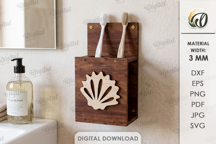 3D Toothbrush Holder Laser Cut. Wall Bathroom Organizer SVG