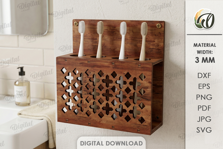 3D Toothbrush Holder Laser Cut. Wall Bathroom Organizer SVG
