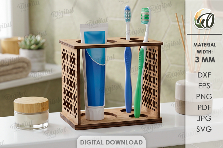 3D Toothbrush Holder Laser Cut. Bathroom Organizer SVG