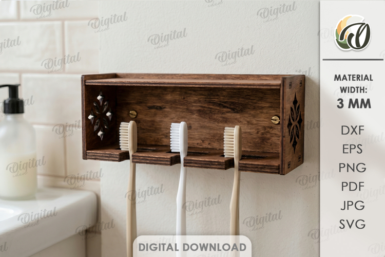 3D Toothbrush Holder Laser Cut. Wall Bathroom Organizer SVG