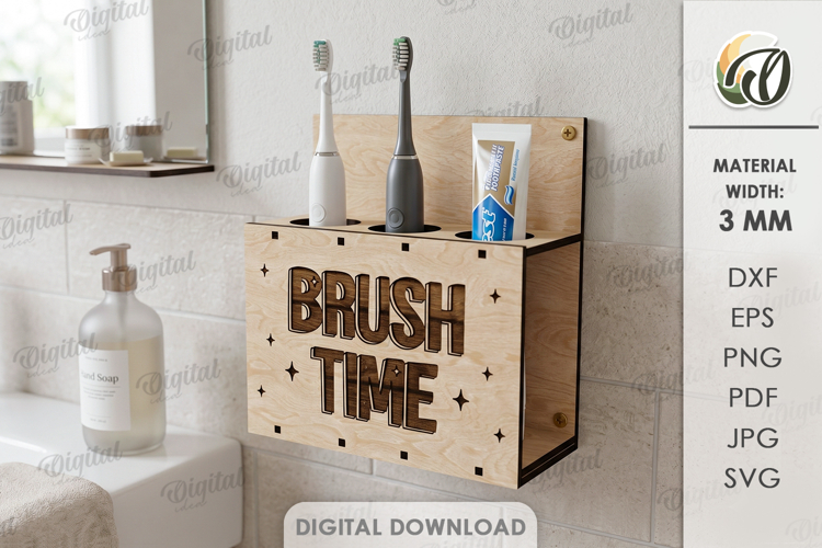 3D Toothbrush Holder Laser Cut. Wall Bathroom Organizer SVG