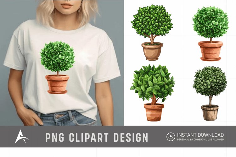 Watercolor Topiary in Pot Clipart