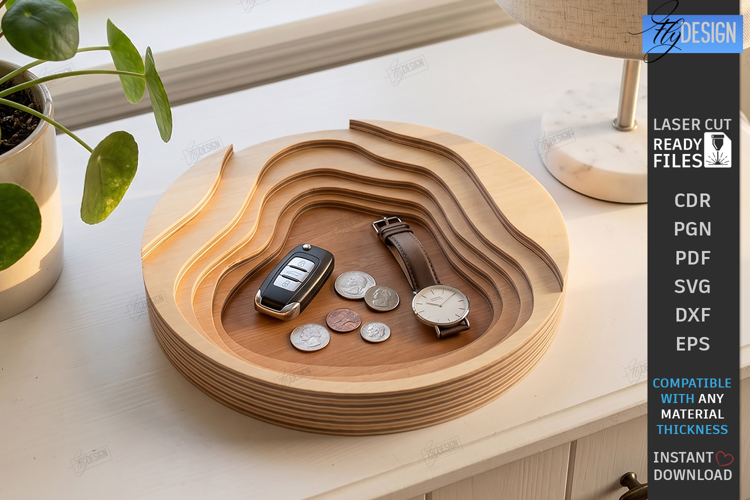 Layered Topographic Catchall Tray Laser Cut | Valet Tray SVG