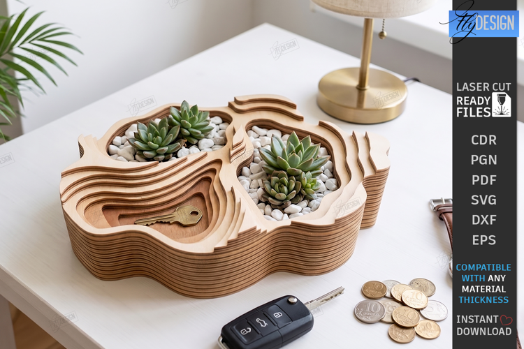 Layered Topographic Catchall Tray Laser Cut | Valet Tray SVG