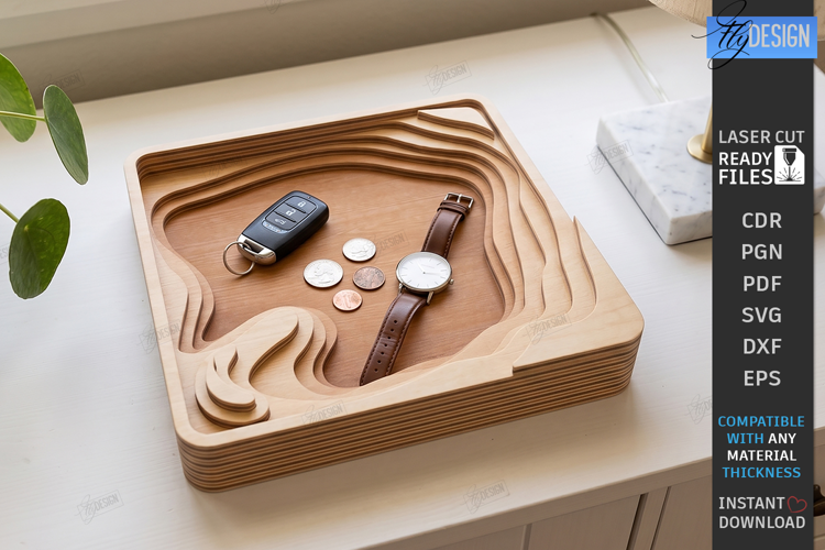 Layered Topographic Catchall Tray Laser Cut | Valet Tray SVG