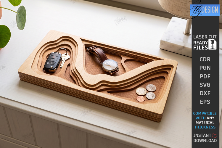 Layered Topographic Catchall Tray Laser Cut | Valet Tray SVG