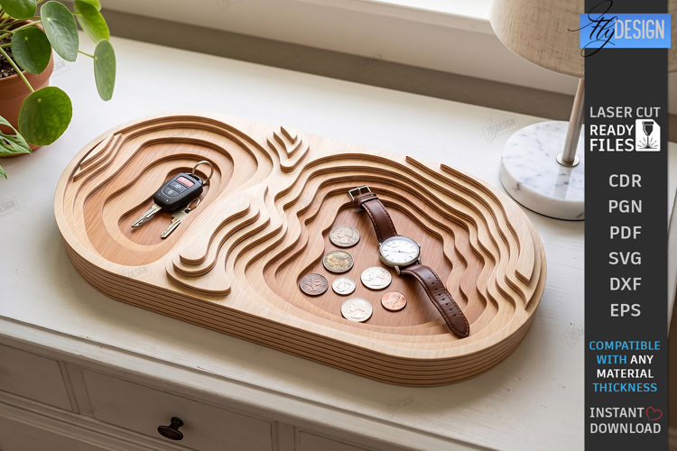 Layered Topographic Catchall Tray Laser Cut | Valet Tray SVG