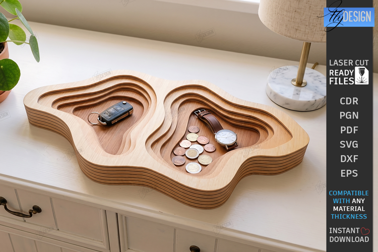Layered Topographic Catchall Tray Laser Cut | Valet Tray SVG