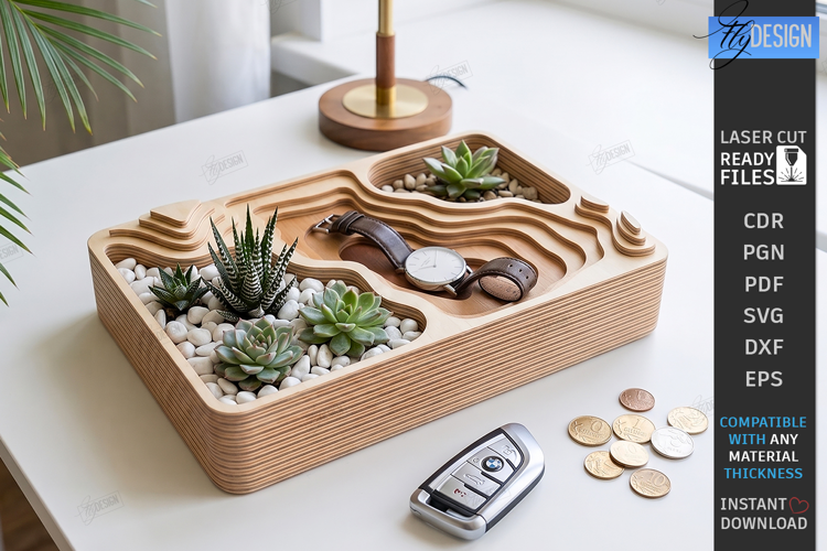 Layered Topographic Catchall Tray Laser Cut | Valet Tray SVG
