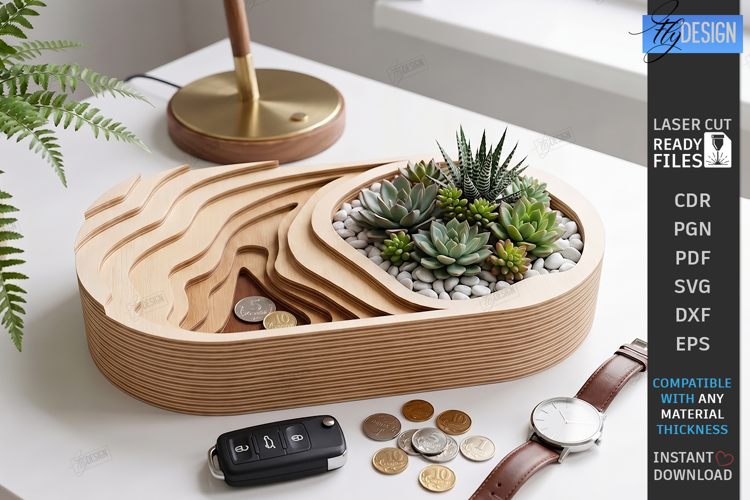 Layered Topographic Catchall Tray Laser Cut | Valet Tray SVG