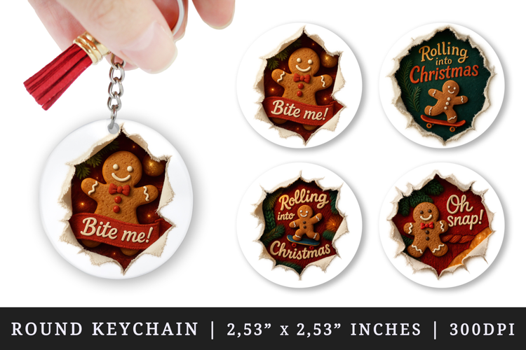 Torn Fabric Tear Christmas round keychain sublimation design