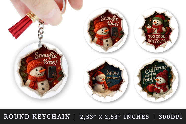 Torn Fabric Tear Christmas round keychain sublimation design