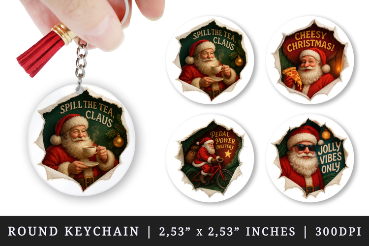 Torn Fabric Tear Christmas round keychain sublimation design