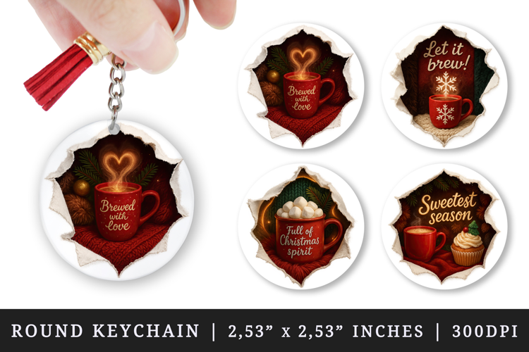 Torn Fabric Tear Christmas round keychain sublimation design