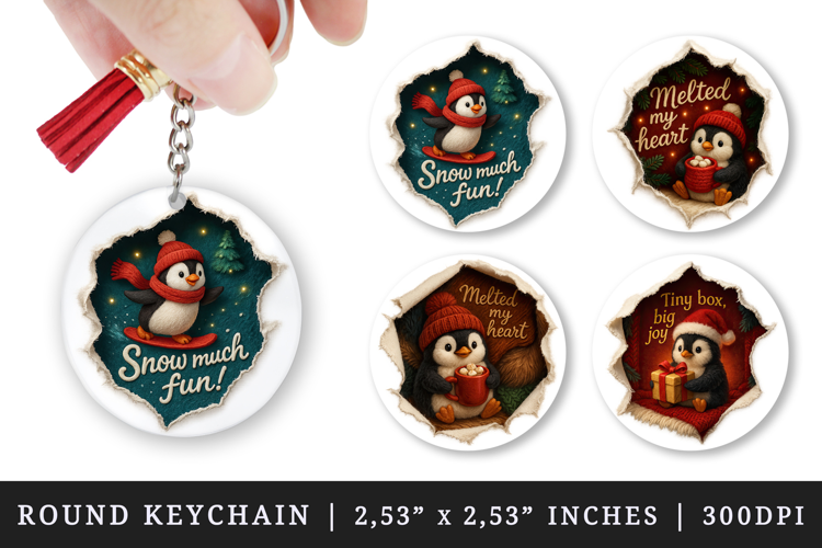 Torn Fabric Tear Christmas round keychain sublimation design