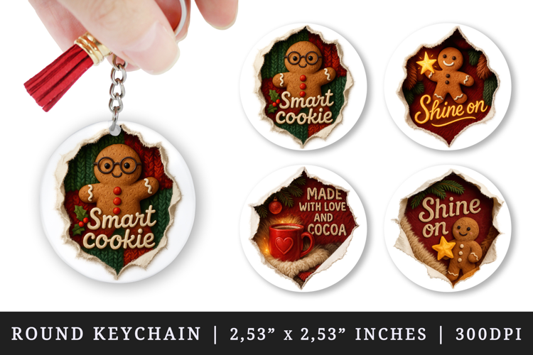 Torn Fabric Tear Christmas round keychain sublimation design