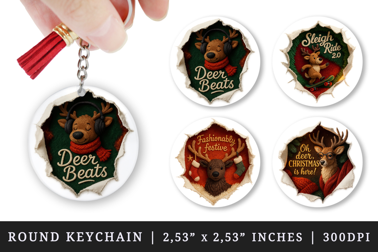 Torn Fabric Tear Christmas round keychain sublimation design