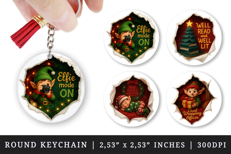 Torn Fabric Tear Christmas round keychain sublimation design