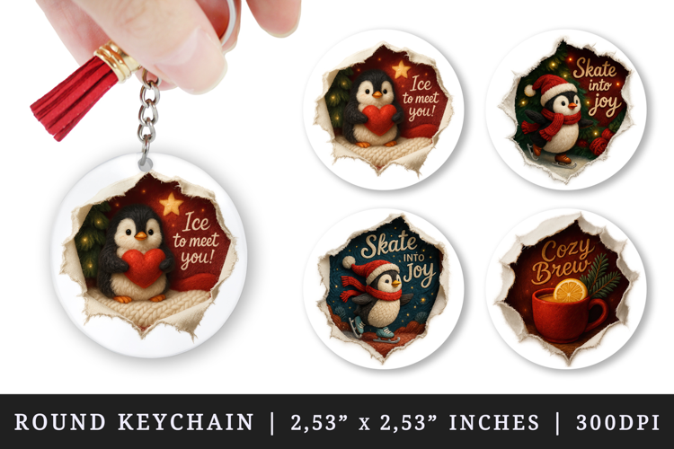 Torn Fabric Tear Christmas round keychain sublimation design