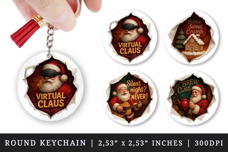 Torn Fabric Tear Christmas round keychain sublimation design