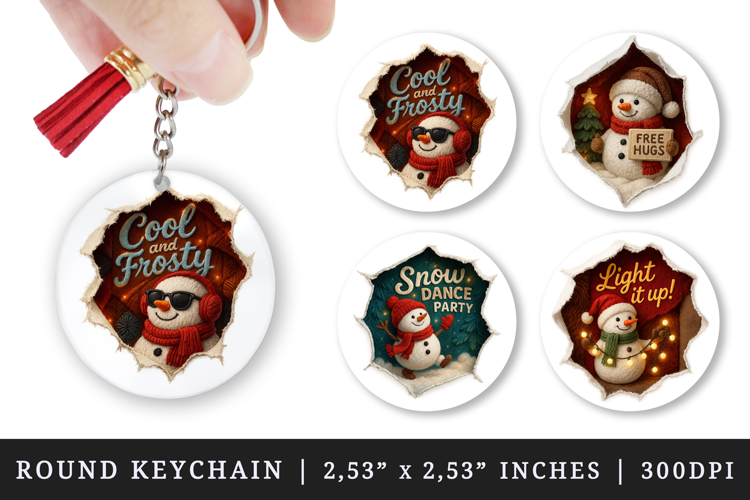 Torn Fabric Tear Christmas round keychain sublimation design